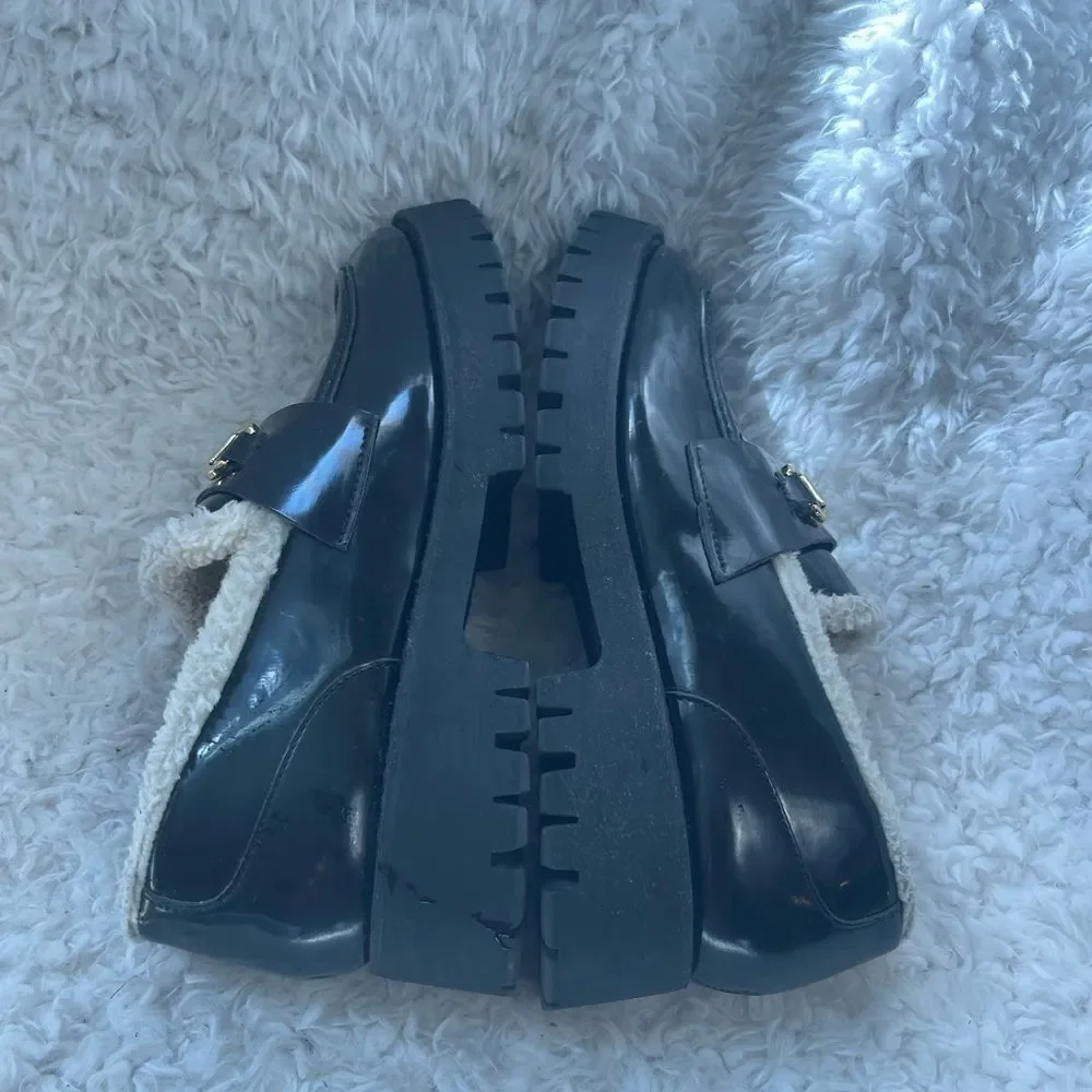 Steve Madden synthetic black Patent Chunky lug loafers bit buckle accent SZ11M